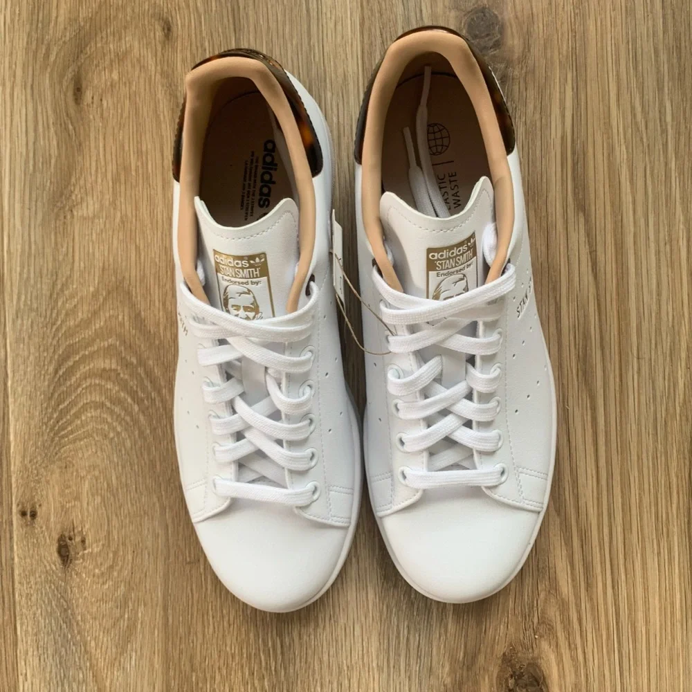 adidas Stan Smith White with Brown Accent Sneakers - Picture 6 of 10